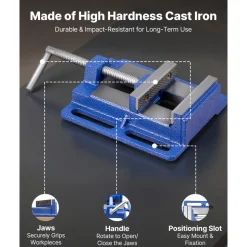 VEVOR Drill Press Vise, 4 Inch Jaw Width, Portable Bench Vise, Slotted Base for Easy Installation, Durable Cast Iron Construction, Workbench Vice, for Woodworking, Metalworking, Drilling, and Cutting