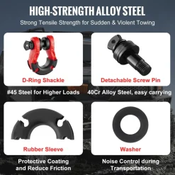 VEVOR 3/4" D-Ring Shackle, 2 Pack Alloy Steel Shackles 66139 lbs (30 Ton) Break Strength with 7/8" Screw Pin, Isolators & Washers, Heavy Duty Off Road Vehicle Recovery Shackle for Jeep Truck, Red