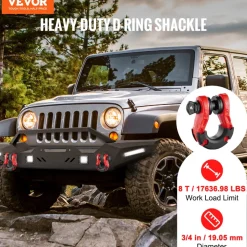 VEVOR 3/4" D-Ring Shackle, 2 Pack Alloy Steel Shackles 66139 lbs (30 Ton) Break Strength with 7/8" Screw Pin, Isolators & Washers, Heavy Duty Off Road Vehicle Recovery Shackle for Jeep Truck, Red
