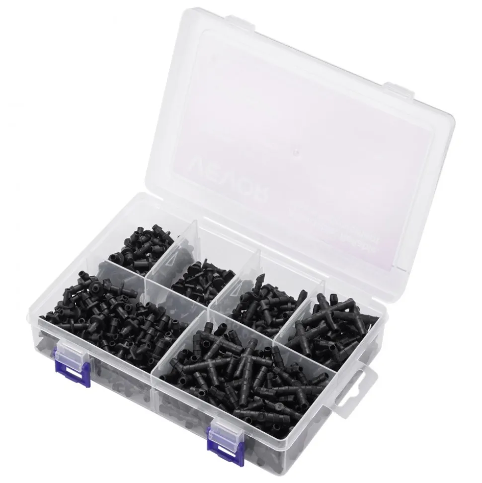 VEVOR Drip Irrigation Fittings Kit for 1/4" Tubing, 300 Pcs Drip Irrigation System Parts, Tees, Straight Barb, 4 Way Coupling, Elbows, End Plug, Single Barbs, Barbed Connectors for Yard Garden Lawn