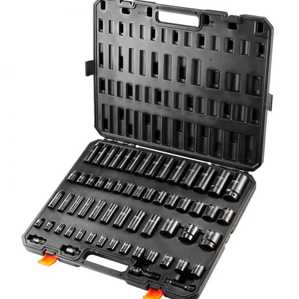VEVOR 3/8" & 1/2" Drive Impact Socket Set, 59PCS Socket Set SAE 5/16" to 1-1/4" and Metric 6-32mm, 6 Point Cr-Mo Alloy Steel for Auto Repair, Easy-to-Read Markings, Rugged Construction, Storage Case