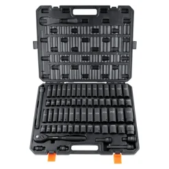 VEVOR 1/2" Drive Impact Socket Set, 65 Piece Socket Set SAE 3/8" to 1-1/4" and Metric 10-24mm, 6 Point Cr-V Alloy Steel for Auto Repair, Rugged Construction, Easy-to-Read Size Markings, Storage Case