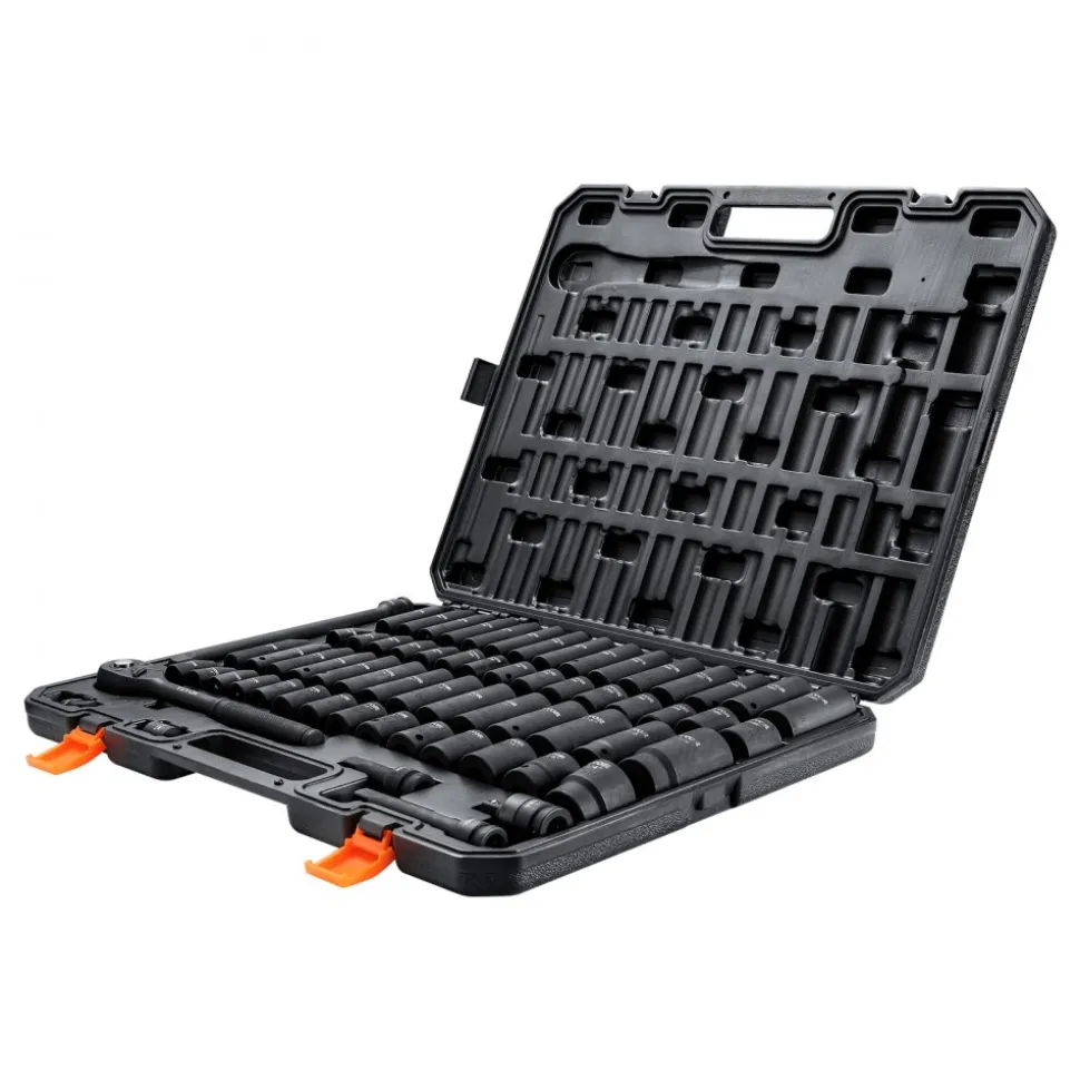 VEVOR 1/2" Drive Impact Socket Set, 65 Piece Socket Set SAE 3/8" to 1-1/4" and Metric 10-24mm, 6 Point Cr-V Alloy Steel for Auto Repair, Rugged Construction, Easy-to-Read Size Markings, Storage Case