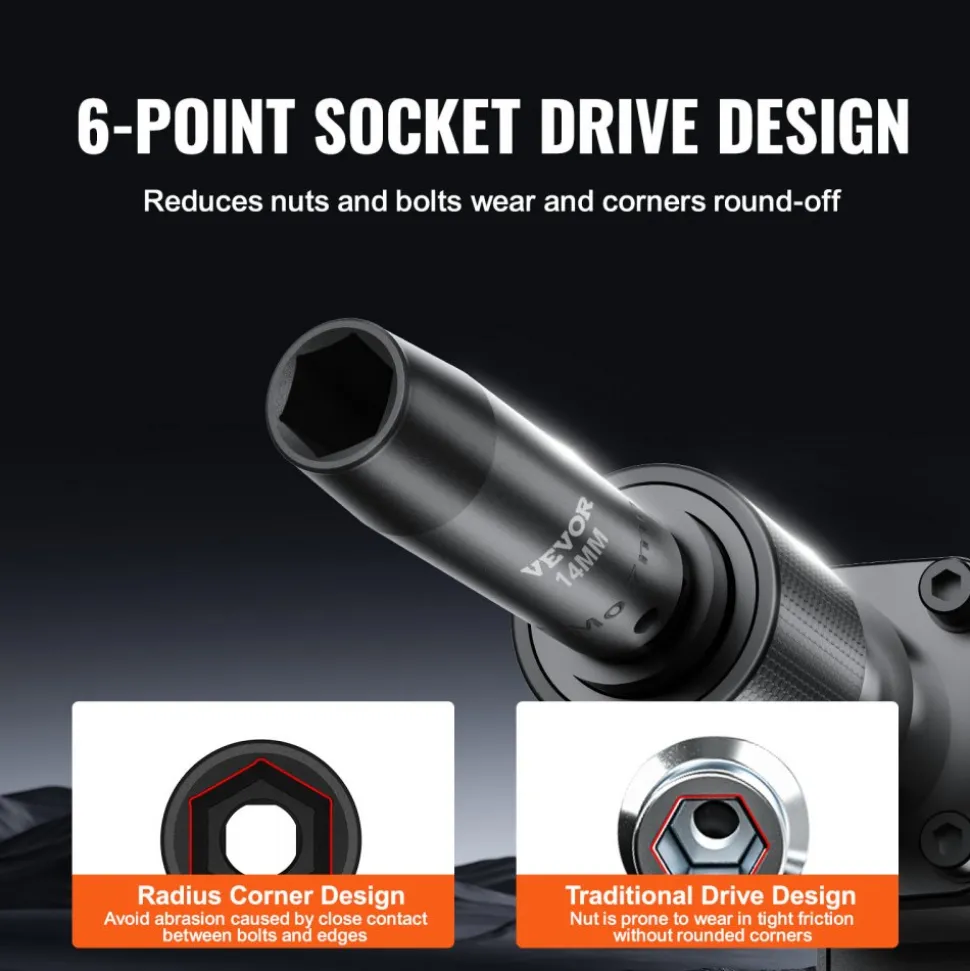 VEVOR 3/8" Drive Impact Socket Set, 48 Piece Socket Set SAE (5/16" -3/4") & Metric (8-22mm)6 Point Cr-V Drive Extension Bar Universal Joint & Power Drill Adapter Includes Storage Case