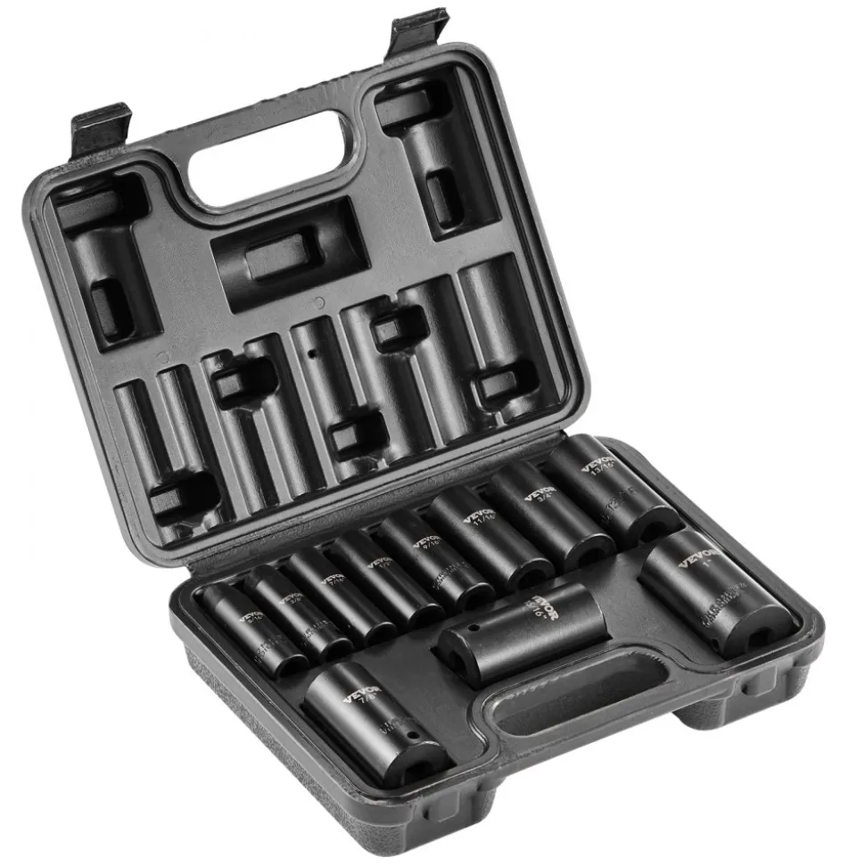 VEVOR 3/8" Drive Impact Socket Set, 29 Piece Shallow Socket Set SAE 3/8"-1" and Metric 8-22mm, 6 Point CR-V Alloy Steel for Auto Repair, Easy-to-Read Size Markings, Rugged Construction, Storage Case