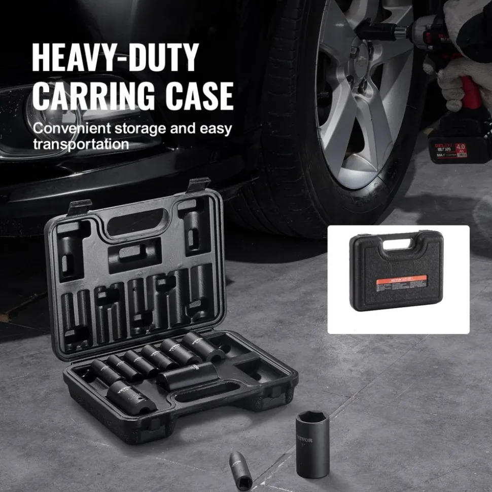VEVOR 3/8" Drive Impact Socket Set, 29 Piece Shallow Socket Set SAE 3/8"-1" and Metric 8-22mm, 6 Point CR-V Alloy Steel for Auto Repair, Easy-to-Read Size Markings, Rugged Construction, Storage Case