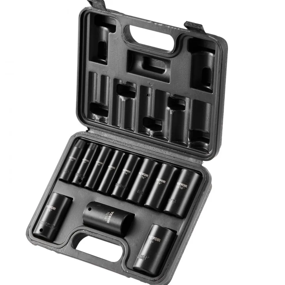 VEVOR 3/8" Drive Impact Socket Set, 29 Piece Shallow Socket Set SAE 3/8"-1" and Metric 8-22mm, 6 Point CR-V Alloy Steel for Auto Repair, Easy-to-Read Size Markings, Rugged Construction, Storage Case