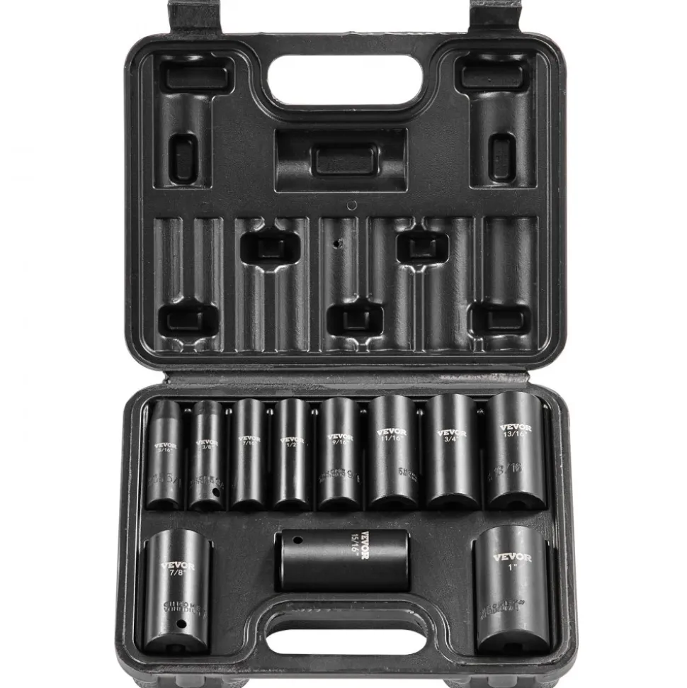 VEVOR 3/8" Drive Impact Socket Set, 29 Piece Shallow Socket Set SAE 3/8"-1" and Metric 8-22mm, 6 Point CR-V Alloy Steel for Auto Repair, Easy-to-Read Size Markings, Rugged Construction, Storage Case