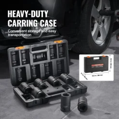 VEVOR 1" Drive Impact Socket Set, 8 Piece Deep Socket Set Metric 27-41mm, 6 Point Cr-Mo Alloy Steel for Auto Repair, Easy-to-Read Size Markings, Rugged Construction, Includes Storage Case