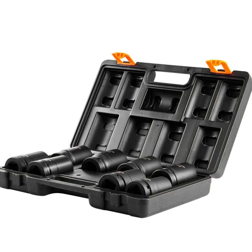 VEVOR 1" Drive Impact Socket Set, 8 Piece Deep Socket Set Metric 27-41mm, 6 Point Cr-Mo Alloy Steel for Auto Repair, Easy-to-Read Size Markings, Rugged Construction, Includes Storage Case