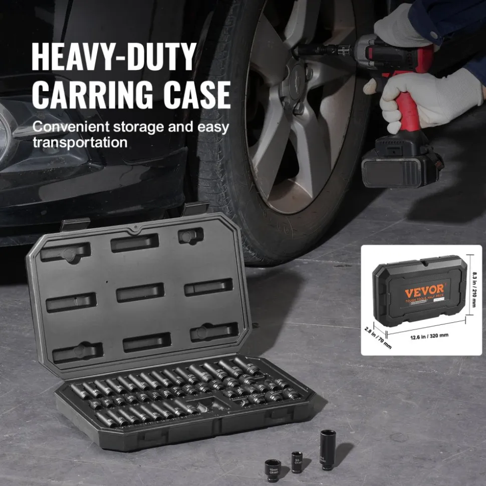 VEVOR Drive Impact Socket Set 1/4" - 14 Piece Deep Socket Set Metric 4-15mm - 6 Point Cr-Mo Alloy Steel for Auto Repair - Easy-to-Read Size Markings - Rugged Construction - Socket Organizer