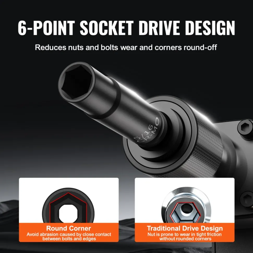 VEVOR Drive Impact Socket Set 1/4" - 14 Piece Deep Socket Set Metric 4-15mm - 6 Point Cr-Mo Alloy Steel for Auto Repair - Easy-to-Read Size Markings - Rugged Construction - Socket Organizer