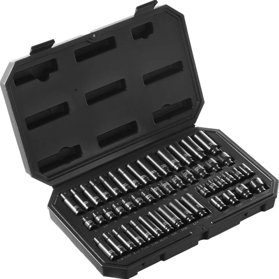 VEVOR Drive Impact Socket Set 1/4" - 14 Piece Deep Socket Set Metric 4-15mm - 6 Point Cr-Mo Alloy Steel for Auto Repair - Easy-to-Read Size Markings - Rugged Construction - Socket Organizer