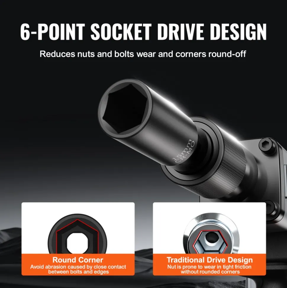 VEVOR 1/4" Drive Impact Socket Set, 14 Piece Deep Socket Set Metric 4-15mm, 6 Point Cr-Mo Alloy Steel for Auto Repair, Easy-to-Read Size Markings, Rugged Construction, Socket Organizer