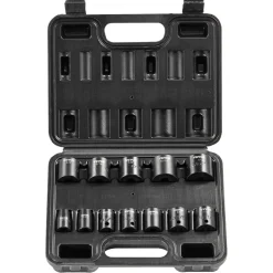 VEVOR 3/8" Drive Impact Socket Set, 12 Piece Shallow Socket Set SAE 5/16"-1", 6 Point Cr-Mo Alloy Steel for Auto Repair, Easy-to-Read Size Markings, Rugged Construction, Includes Storage Case