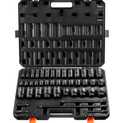 VEVOR 1/2" Drive Impact Socket Set, 43 Piece Deep & Shallow Socket Set SAE 3/8" to 1-1/2", 6 Point Cr-Mo Alloy Steel for Auto Repair, Easy-to-Read Size Markings, Rugged Construction, Storage Case