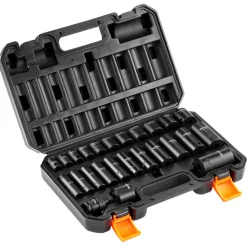 VEVOR 3/8" Drive Impact Socket Set, 25 Piece Deep & Shallow Socket Set SAE 5/16" - 1", 6 Point Cr-Mo Alloy Steel for Auto Repair, Easy-to-Read Size Markings, Rugged Construction, Includes Storage Case