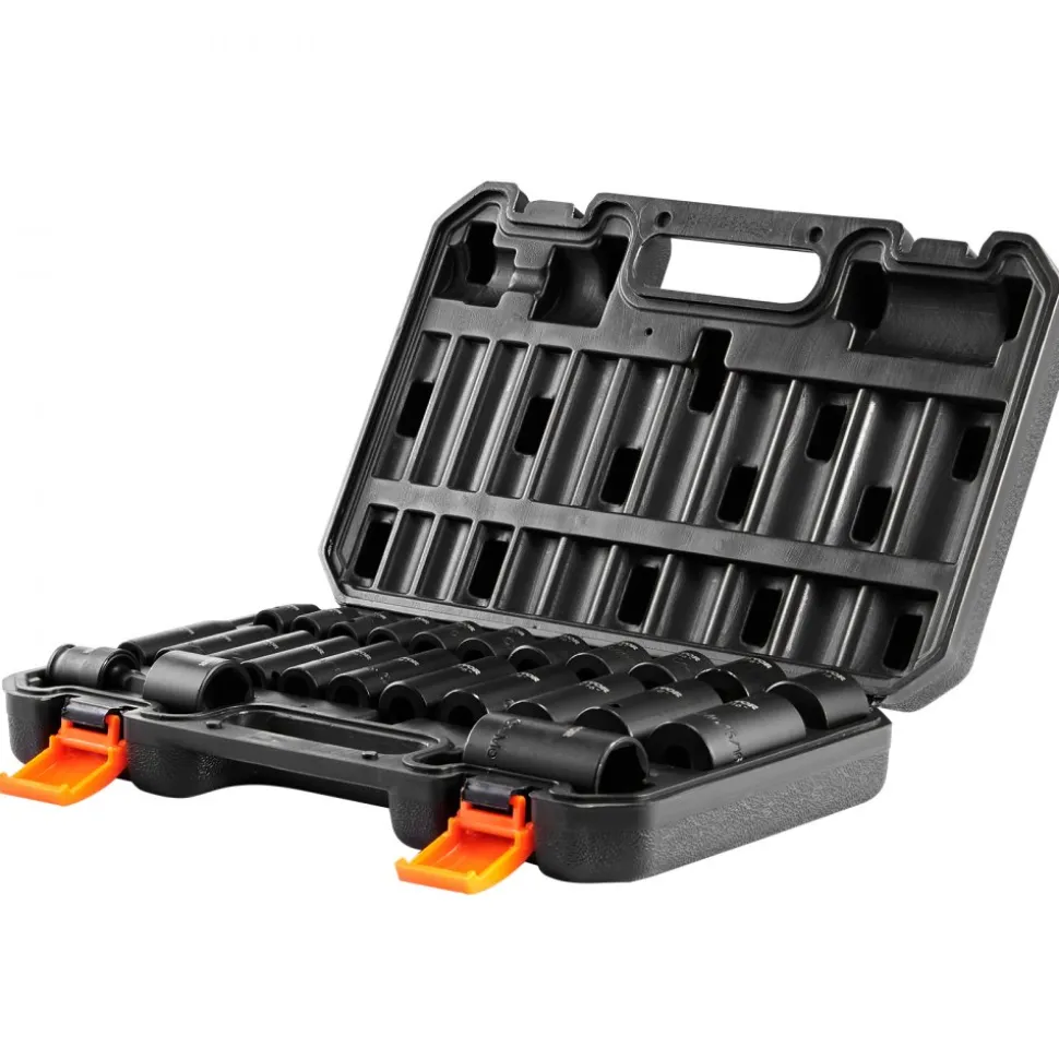 VEVOR 3/8" Drive Impact Socket Set, 25 Piece Deep & Shallow Socket Set SAE 5/16" - 1", 6 Point Cr-Mo Alloy Steel for Auto Repair, Easy-to-Read Size Markings, Rugged Construction, Includes Storage Case