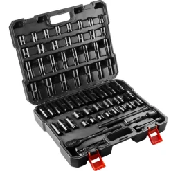 VEVOR Drive Impact Socket Set 1/2" - 65PCS Deep & Standard Socket Set SAE 3/8" to 1-1/4" and Metric 10-24mm, 6 Point CR-V & Cr-Mo Alloy Steel for Auto Repair - Easy-to-Read Size Markings, Storage Case