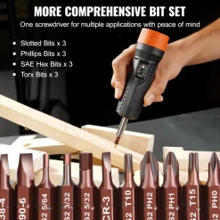 VEVOR 1/4" Drive Torque Screwdriver Wrench Set | 10-70 in-lbs Torque Adjustment Range | 1 in-lb Increment Torque Screwdriver | Driver Bits Set with View Window, 12 Bits & Case, Magnetic Function