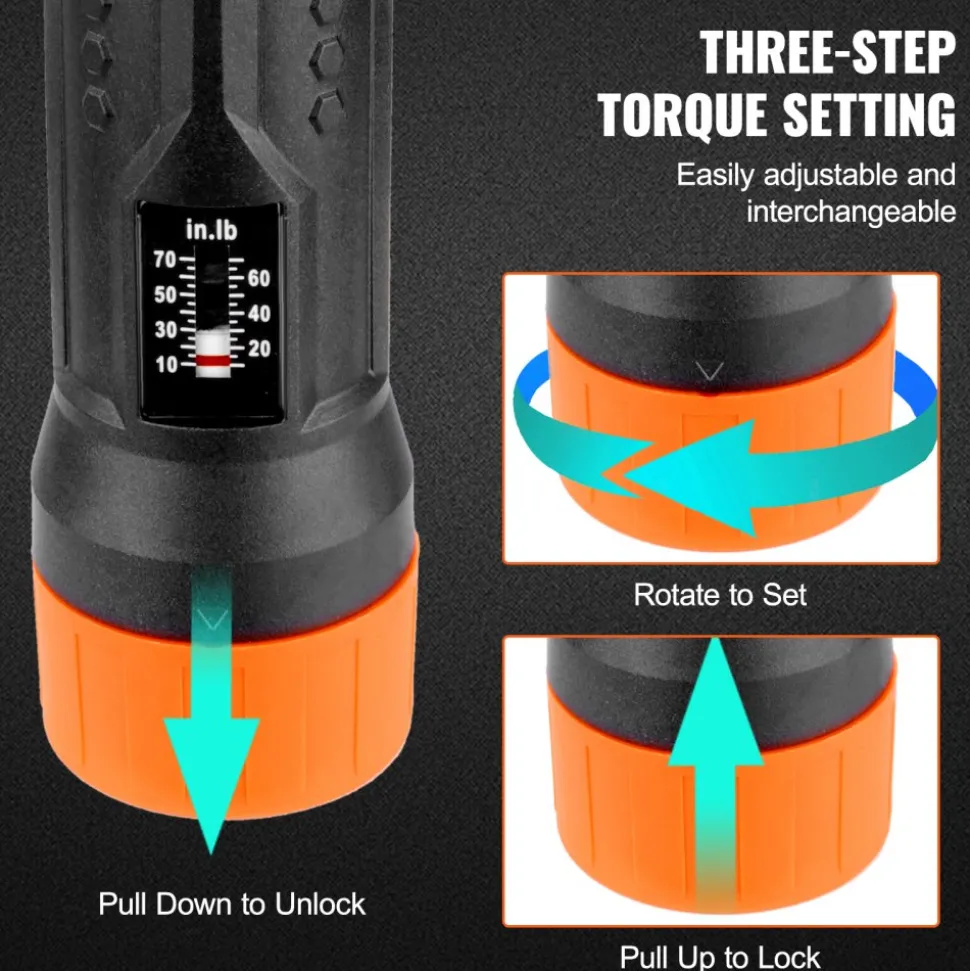 VEVOR 1/4" Drive Torque Screwdriver Wrench Set | 10-70 in-lbs Torque Adjustment Range | 1 in-lb Increment Torque Screwdriver | Driver Bits Set with View Window, 12 Bits & Case, Magnetic Function