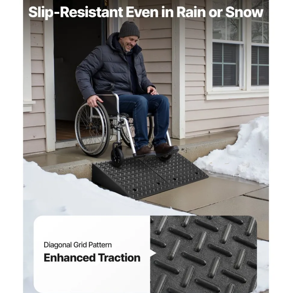VEVOR Driveway Curb Ramp, 7000 lbs Load Capacity, 7 Inches Rise Height Heavy Duty Curbside Bridge Ramp with Drainage Tank for Wheelchairs, Strollers, Motorcycles, Cars, Lawn Mowers & Trailers, 2 Pack