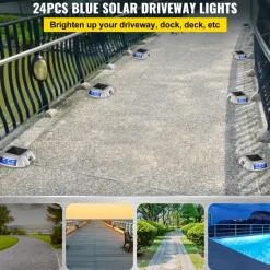 VEVOR Driveway Lights 24-Pack, Solar Driveway Lights with Switch Button, Solar Deck Lights Waterproof, Wireless Dock Lights 6 LEDs for Path Warning Garden Walkway Sidewalk Steps, LED Bright Blue