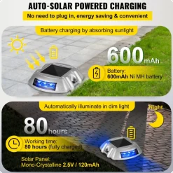 VEVOR Driveway Lights 24-Pack, Solar Driveway Lights with Switch Button, Solar Deck Lights Waterproof, Wireless Dock Lights 6 LEDs for Path Warning Garden Walkway Sidewalk Steps, LED Bright Blue