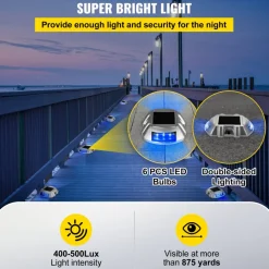 VEVOR Driveway Lights 24-Pack, Solar Driveway Lights with Switch Button, Solar Deck Lights Waterproof, Wireless Dock Lights 6 LEDs for Path Warning Garden Walkway Sidewalk Steps, LED Bright Blue