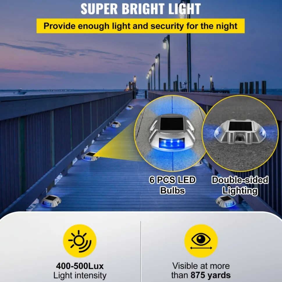VEVOR Driveway Lights 24-Pack, Solar Driveway Lights with Switch Button, Solar Deck Lights Waterproof, Wireless Dock Lights 6 LEDs for Path Warning Garden Walkway Sidewalk Steps, LED Bright Blue