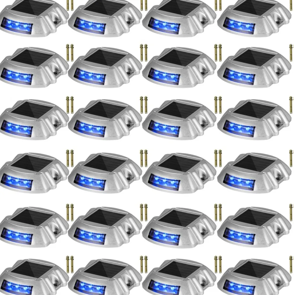 VEVOR Driveway Lights 24-Pack, Solar Driveway Lights with Switch Button, Solar Deck Lights Waterproof, Wireless Dock Lights 6 LEDs for Path Warning Garden Walkway Sidewalk Steps, LED Bright Blue