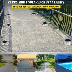 VEVOR Driveway Lights 24-Pack Solar Driveway Lights Bright White with Screw Solar Deck Lights Outdoor Waterproof Wireless Dock Lights 6 LEDs for Path Warning Garden Walkway Sidewalk Steps