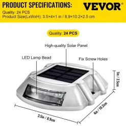 VEVOR Driveway Lights 24-Pack Solar Driveway Lights Bright White with Screw Solar Deck Lights Outdoor Waterproof Wireless Dock Lights 6 LEDs for Path Warning Garden Walkway Sidewalk Steps