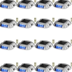 VEVOR Driveway Lights 16-Pack, Solar Driveway Lights with Switch Button, Solar Deck Lights Waterproof, Wireless Dock Lights 6 LEDs for Path Warning Garden Walkway Sidewalk Steps, LED Bright Blue