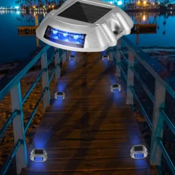 VEVOR Driveway Lights 16-Pack, Solar Driveway Lights with Switch Button, Solar Deck Lights Waterproof, Wireless Dock Lights 6 LEDs for Path Warning Garden Walkway Sidewalk Steps, LED Bright Blue
