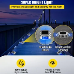 VEVOR Driveway Lights 16-Pack, Solar Driveway Lights with Switch Button, Solar Deck Lights Waterproof, Wireless Dock Lights 6 LEDs for Path Warning Garden Walkway Sidewalk Steps, LED Bright Blue