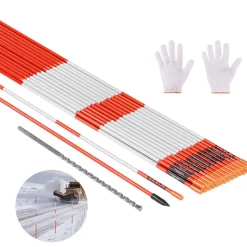 VEVOR Driveway Markers, 200Pcs 48 in Long 1/4 in Dia, Hi-Visibility Driveway Reflectors with 12 in Steel Drill Bits, Reflective Snow Sticks Fiberglass Pole for Parking Lots, Walkways, Snow Plowing