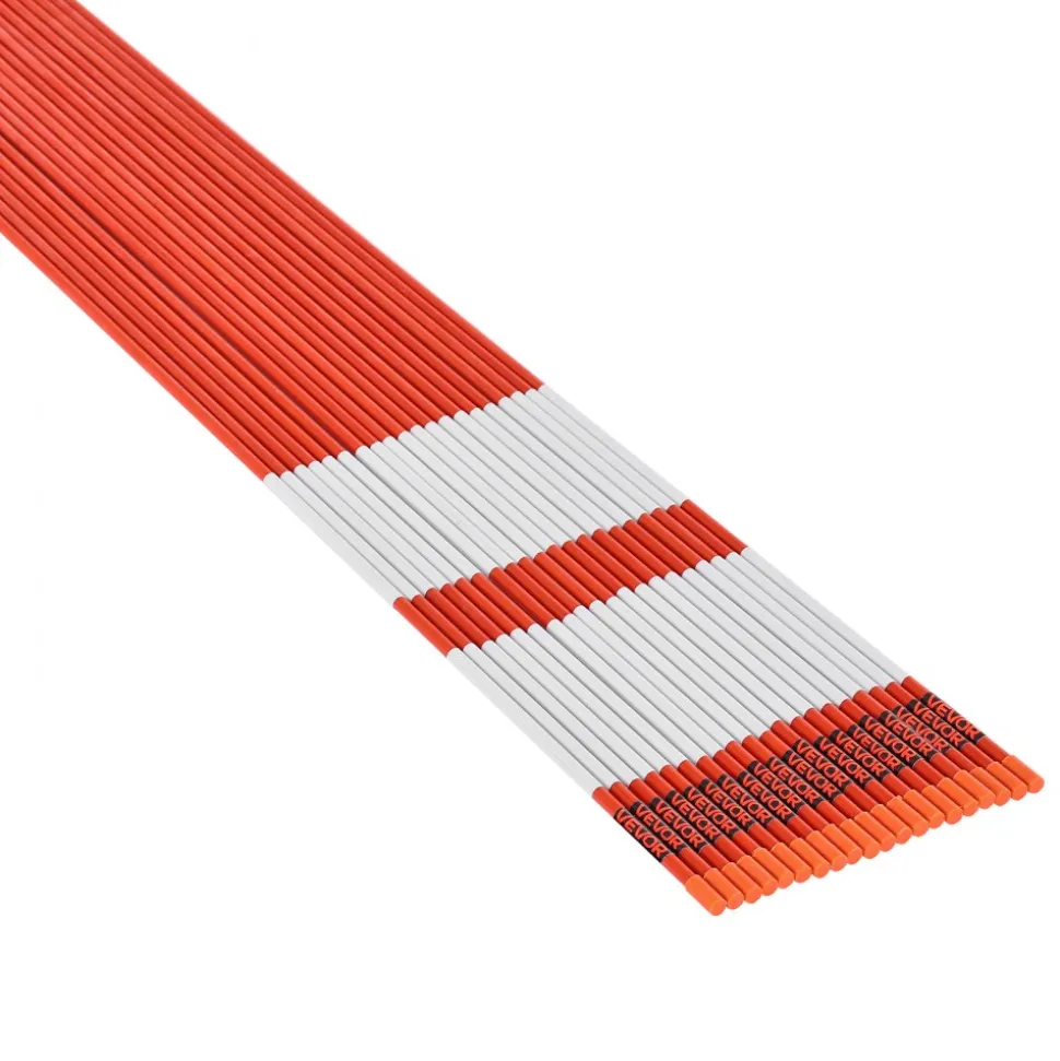 VEVOR Driveway Markers, 100 PCS 48 inch, 0.31 inch Diameter, Orange Fiberglass Poles Snow Stakes with Reflective Tape, 12" Steel Drill Bit & Protection Gloves for Parking Lots, Walkways Easy Visibility