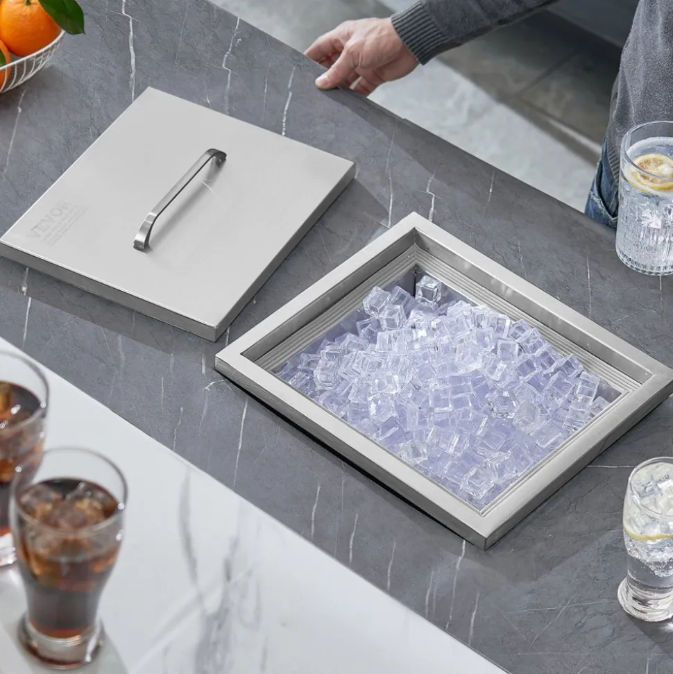 VEVOR Drop in Ice Chest, 14"L x 12"W x 18"H Stainless Steel Ice Cooler, Commercial Ice Bin with Cover, 40 qt Outdoor Kitchen Ice Bar, Drain-pipe and Drain Plug Included, for Cold Wine Beer