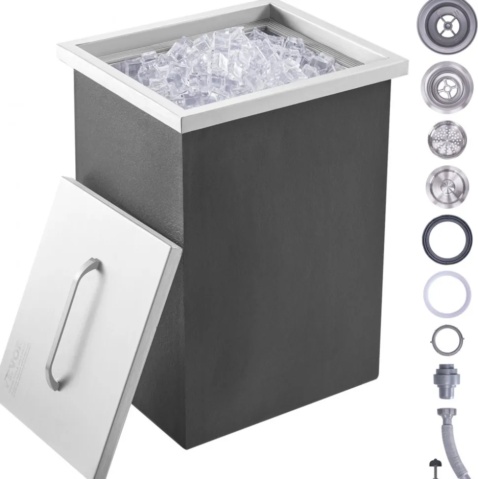 VEVOR Drop in Ice Chest, 14"L x 12"W x 18"H Stainless Steel Ice Cooler, Commercial Ice Bin with Cover, 40 qt Outdoor Kitchen Ice Bar, Drain-pipe and Drain Plug Included, for Cold Wine Beer