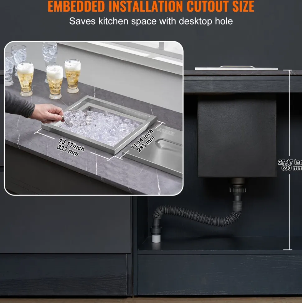 VEVOR Drop in Ice Chest, 14"L x 12"W x 18"H Stainless Steel Ice Cooler, Commercial Ice Bin with Cover, 40 qt Outdoor Kitchen Ice Bar, Drain-pipe and Drain Plug Included, for Cold Wine Beer
