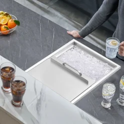 VEVOR Drop in Ice Chest, 27"L x 18"W x 21"H Stainless Steel Ice Cooler, Commercial Ice Bin with Sliding Cover, 40.9 qt Outdoor Kitchen Ice Bar, Drain-pipe and Drain Plug Included, for Cold Wine Beer