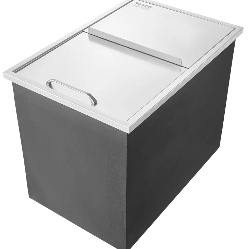 VEVOR Drop in Ice Chest, 27"L x 18"W x 21"H Stainless Steel Ice Cooler, Commercial Ice Bin with Sliding Cover, 40.9 qt Outdoor Kitchen Ice Bar, Drain-pipe and Drain Plug Included, for Cold Wine Beer