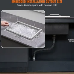 VEVOR Drop in Ice Chest, 20"L x 14"W x 12"H Stainless Steel Ice Cooler, Commercial Ice Bin with Cover, 40 qt Outdoor Kitchen Ice Bar, Drain-pipe and Drain Plug Included, for Cold Wine Beer