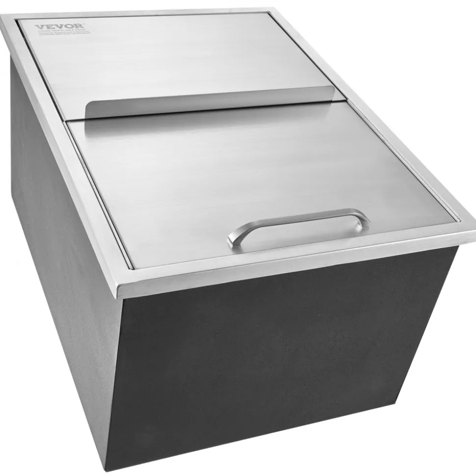 VEVOR Drop in Ice Chest, 24"L x 18"W x 13"H Stainless Steel Ice Cooler, Commercial Ice Bin with Sliding Cover, 40.9 qt Outdoor Kitchen Ice Bar, Drain-pipe and Drain Plug Included, for Cold Wine Beer