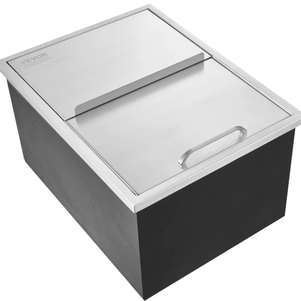 VEVOR Drop in Ice Chest, 24"L x 18"W x 13"H Stainless Steel Ice Cooler, Commercial Ice Bin with Sliding Cover, 40.9 qt Outdoor Kitchen Ice Bar, Drain-pipe and Drain Plug Included, for Cold Wine Beer