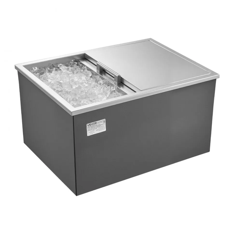 VEVOR Drop in Ice Chest, 24"L x 18"W x 13"H Stainless Steel Drop in Cooler, 57.8 Quart Commercial Ice Bin with Sliding Lid for Outdoor Kitchen Patio Bar, Drain-pipe Set Included, for Cold Wine Beer