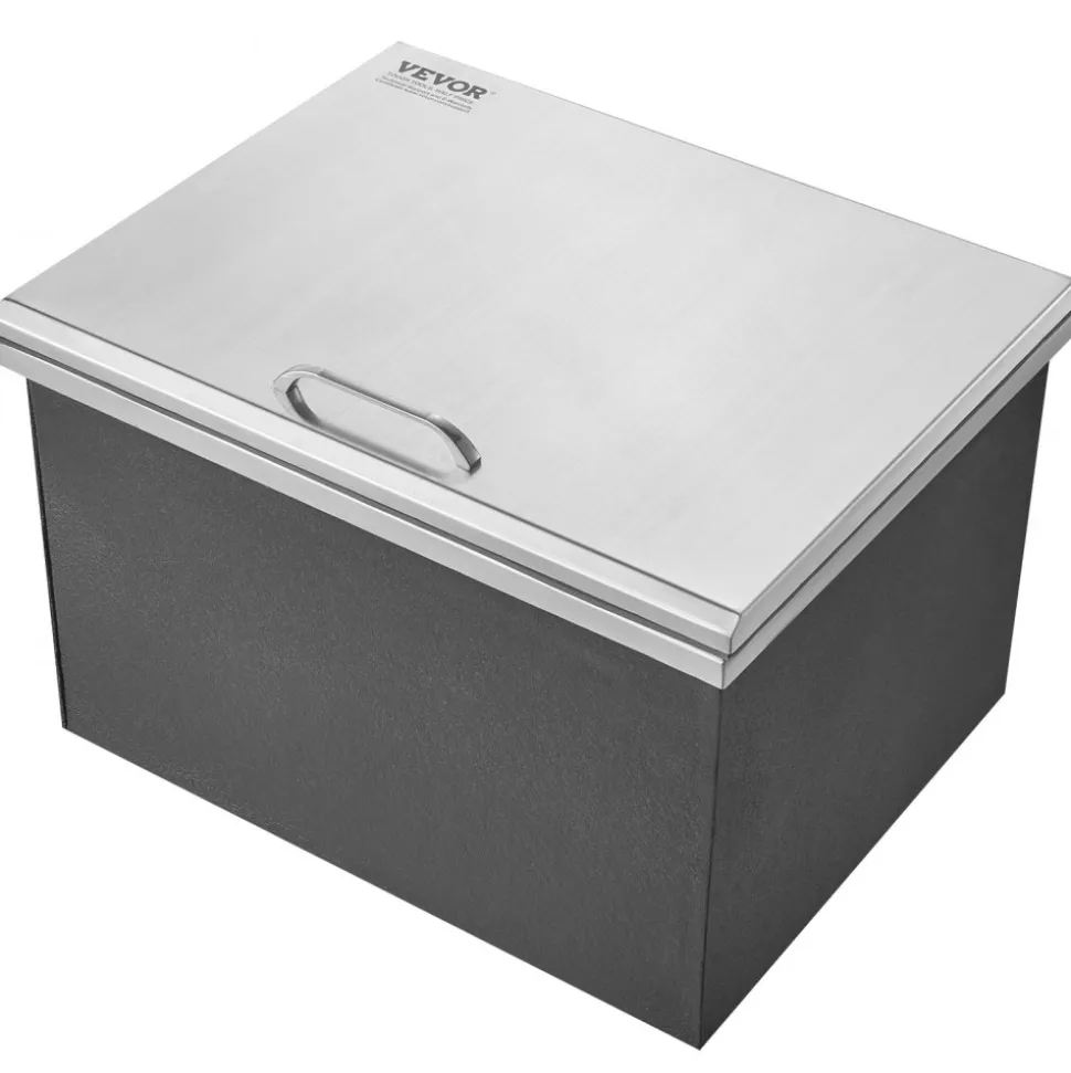 VEVOR Drop in Ice Chest, 20"L x 16"W x 13"H Stainless Steel Ice Cooler, Commercial Ice Bin with Hinged Cover, 40 qt Outdoor Kitchen Ice Bar, Drain-pipe and Drain Plug Included, for Cold Wine Beer