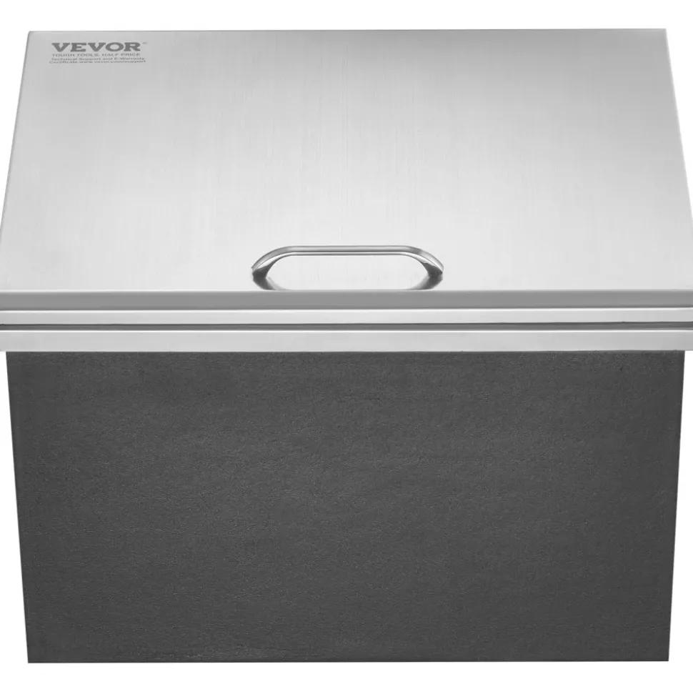 VEVOR Drop in Ice Chest, 20"L x 16"W x 13"H Stainless Steel Ice Cooler, Commercial Ice Bin with Hinged Cover, 40 qt Outdoor Kitchen Ice Bar, Drain-pipe and Drain Plug Included, for Cold Wine Beer