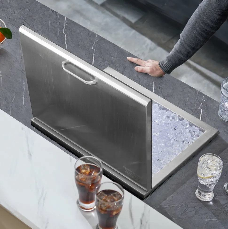 VEVOR Drop in Ice Chest, 20"L x 16"W x 13"H Stainless Steel Ice Cooler, Commercial Ice Bin with Hinged Cover, 40 qt Outdoor Kitchen Ice Bar, Drain-pipe and Drain Plug Included, for Cold Wine Beer